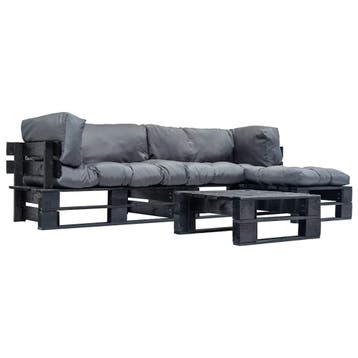 vidaXL 4-delige Loungeset pallet met grijze kussens hout, Verzenden, Nieuw, Loungeset