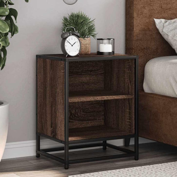 vidaXL Nachtkastje 40x31x50 cm bewerkt hout en metaal bruin, Huis en Inrichting, Slaapkamer | Nachtkastjes, Nieuw, Verzenden