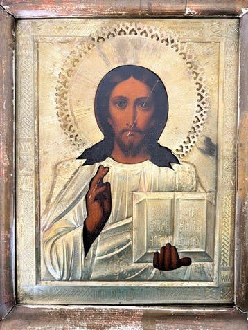 Icoon - Christus Pantokrator - Messing - Russin