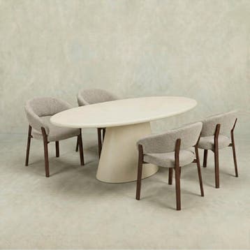 Eettafel Ovaal Maya Microcement Kegelpoot 200 cm Beige, Huis en Inrichting, Tafels | Eettafels, Verzenden, Nieuw, Industriële meubels