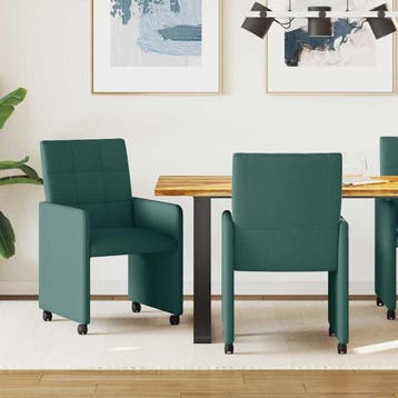 vidaXL Eetkamerstoelen met wielen 2 st Stof Donkergroen, Maison & Meubles, Chaises, Verzenden