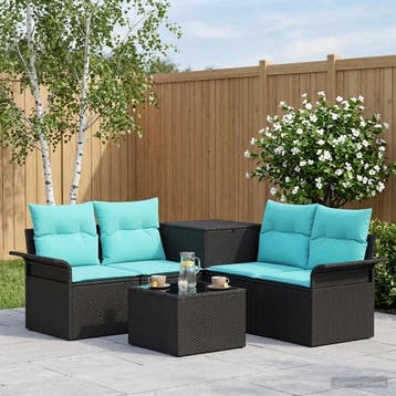 vidaXL Bankstel 6 st 4-Aantal zitplaatsen Zwart en Blauw, Verzenden, Nieuw