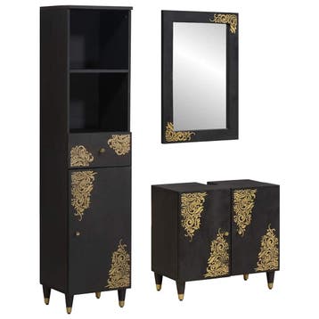vidaXL Badkamerkast set 3 st Zwart Massief Mango Hout, Verzenden
