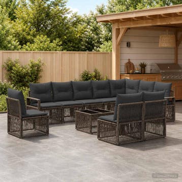 vidaXL Tuinbank Set 11 st Grijs poly rattan, Verzenden, Nieuw