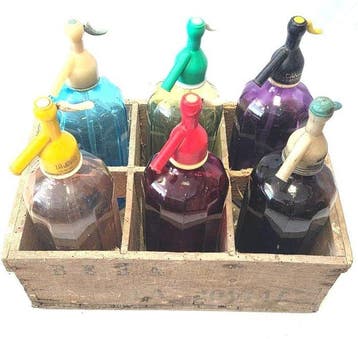 Fles - Kristal - Zes vintage sifons en een originele doos, Antiek en Kunst