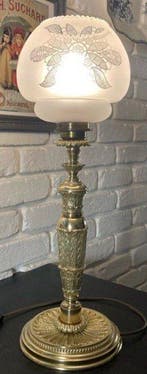 Lampe - Verre, Bronze - Grande lampe bronze, Antiquités & Art
