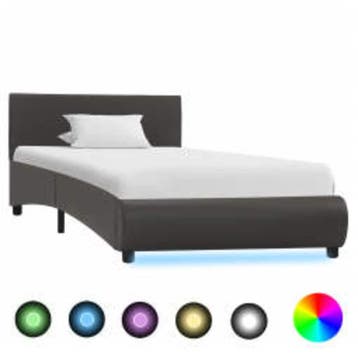 vidaXL Bedframe met LED kunstleer grijs 100x200 cm, Verzenden, Nieuw