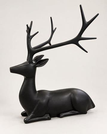 sculptuur, Grote kerst-hertensculptuur in matzwart –