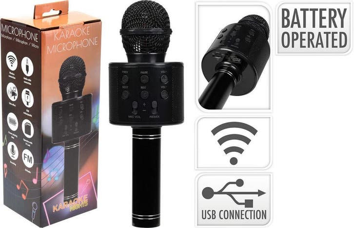 2dekans | Karaoke Microfoon FM - Zwart, Audio, Tv en Foto, Beamers, Ophalen of Verzenden