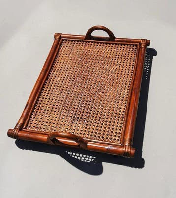 Dienblad - Bamboe, Rattan - Paglia di Vienna 1950/60, Nieuw