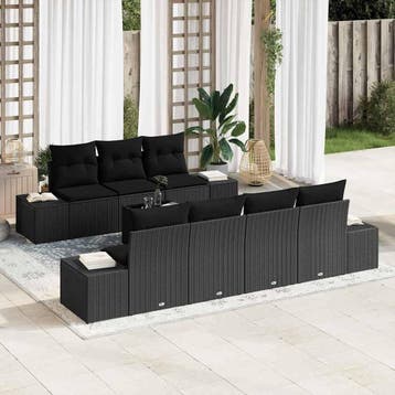 vidaXL Tuinbank Set met kussen met opslag 8 pcs Zwart poly, Verzenden