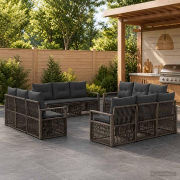 vidaXL Tuinbank Set 12 st Grijs poly rattan, Verzenden, Nieuw