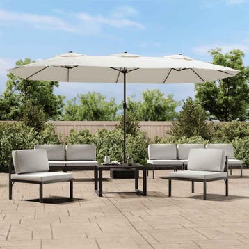 vidaXL Parasol dubbel 449x265 cm zandwit, Verzenden, Nieuw