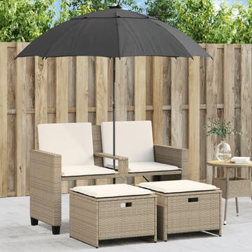 vidaXL Tuinbank 2-zits met parasol en voetenbanken poly, Tuin en Terras, Verzenden, Nieuw