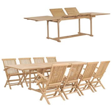 vidaXL 9-delige Tuinset 180-280x100x75 cm massief teakhout, Verzenden, Nieuw, Tuinset