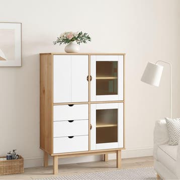 vidaXL Hoge kast OTTA 85x43x125 cm massief grenenhout bruin, Verzenden