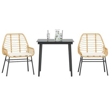 vidaXL 3-delige Tuinset met kussens poly rattan glas bruin, Verzenden, Tuinset