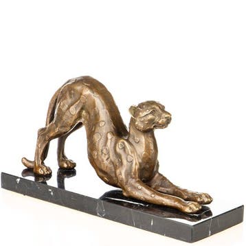 Figuur - Bronzefigur Leopard - Brons, Marmer