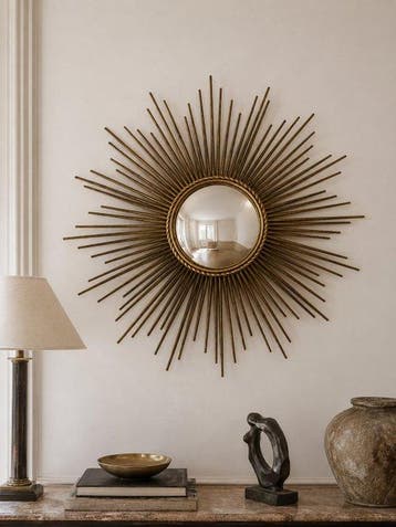Chaty Vallauris - Wandspiegel- Spiegel zon heks - Messing, Antiek en Kunst