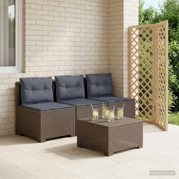 vidaXL 3-Zits Tu bank met Kussens Rattan Look PP Lichtgrijs, Tuin en Terras, Tuinsets en Loungesets, Verzenden, Nieuw