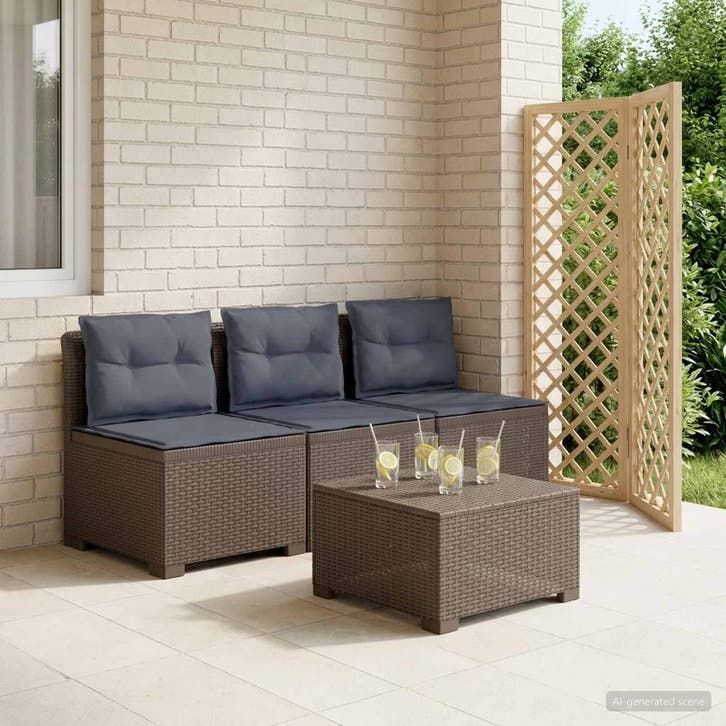 vidaXL 3-Zits Tu bank met Kussens Rattan Look PP Lichtgrijs, Tuin en Terras, Tuinsets en Loungesets, Nieuw, Verzenden