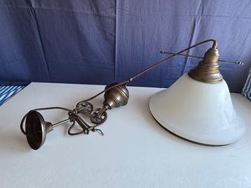 Lamp - Messing, Glas - Melkglazen hanglamp