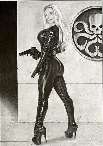 Tim Grayson - 2 Pencil drawing - Madame Hydra & Cat Woman -, Livres