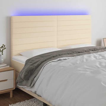 vidaXL Hoofdbord LED 160x5x118/128 cm stof crèmekleurig, Verzenden