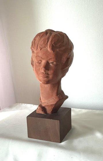 Paul Sersté - Snijwerk, Buste féminin - 27 cm - Terracotta -