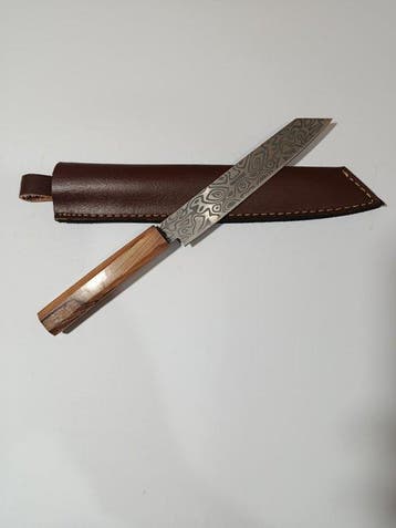 Keukenmes - Nakiri bch - Leren schede ( 325) - Handgemaakt