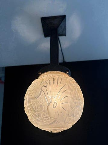 Muller Frères - Lampe à suspendre - Verre, Fer - Art Deco