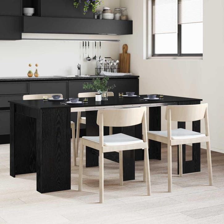vidaXL Eettafel 180 x 85 x 75 cm Bewerkt hout Zwart eiken, Huis en Inrichting, Tafels | Eettafels, Nieuw, Verzenden