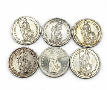 Zwitserland. 2 Francs 6x 1922/1948 (Zonder minimumprijs), Postzegels en Munten