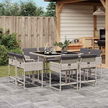 vidaXL 9-delige Tuinset met kussens poly rattan lichtgrijs, Verzenden, Nieuw, Tuinset