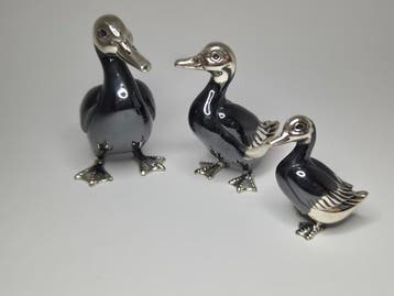 Saturno - Figuur - Silber Emaille Entenfamilie - Miniatur, 3, Antiek en Kunst