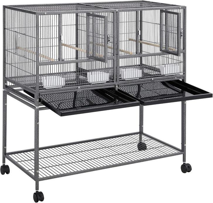 2dekans | Yaheetech Dubbele Vogelkooi - Met Wielen - Metaal, Animaux & Accessoires, Oiseaux | Cages & Volières, Enlèvement ou Envoi