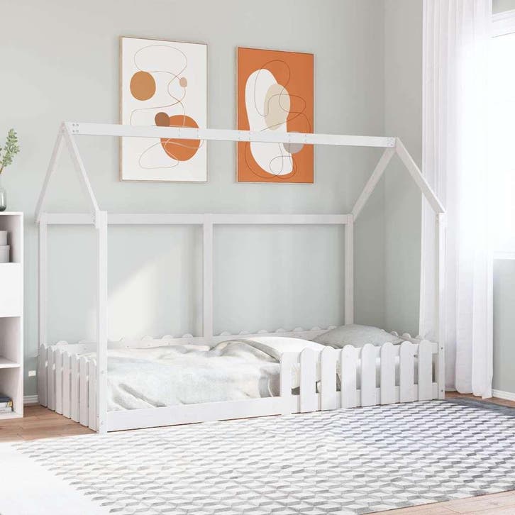 vidaXL Bedhuis wit massief grenenhout 90x190 cm, Huis en Inrichting, Slaapkamer | Bedden, Nieuw, Verzenden