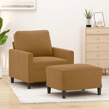 vidaXL Fauteuil met voetenbank / zetel 60 cm fluweel bruin, Verzenden