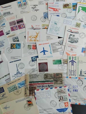 Wereld 1940/2000 - Aërofilatelie: Bundel van 39 brieven, 1e, Gestempeld