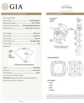1 pcs Diamant (Natuurlijk gekleurd) - 0.22 ct - Cushion -, Nieuw