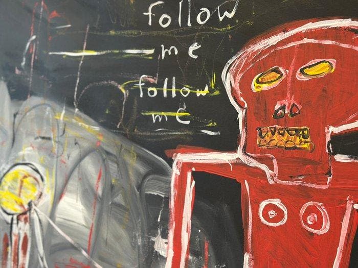 Malo - follow me - like basquiat, Antiquités & Art, Art | Peinture | Moderne