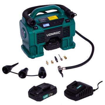 Accu compressor 20V - 2.0Ah | Incl. 2 accus en snellader, Verzenden