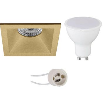 LED Spot Set - Pragmi Pollon Pro Mat Goud Vierkante Inbouwsp, Huis en Inrichting, Lampen | Spots, Verzenden, Nieuw