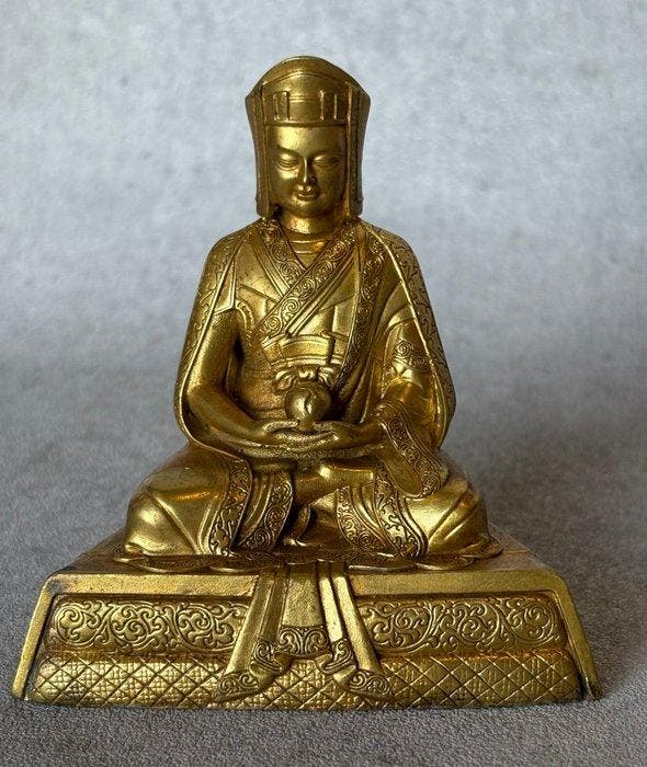 Jetsun Gampopa 10.5 cm - Verguld brons - Azië (Zonder, Antiek en Kunst, Antiek | Overige Antiek
