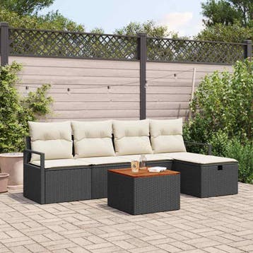 vidaXL Tuinbank Set 6 st Zwart poly rattan, Verzenden