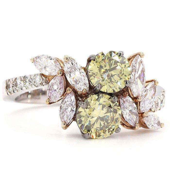 Statement ring - 18 karaat Witgoud - 1.94ct. tw. Gemengde, Bijoux, Sacs & Beauté, Bijoux anciens