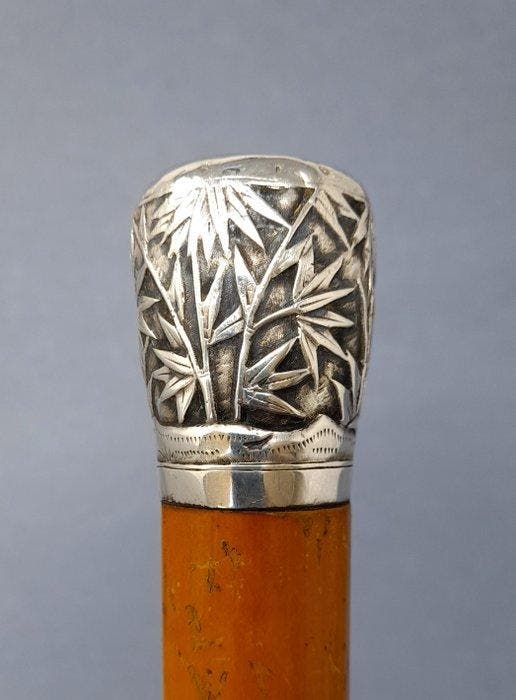 Canne de marche - Malacca, Argent - Édouardien avec détail, Antiquités & Art, Antiquités | Autres Antiquités