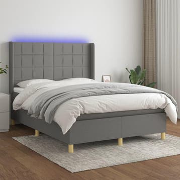 vidaXL Boxspring met matras en LED stof donkergrijs 140x200, Verzenden, Nieuw