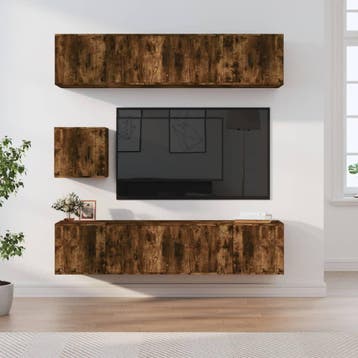vidaXL 7-delige Tv-meubelset bewerkt hout gerookt, Verzenden, Nieuw