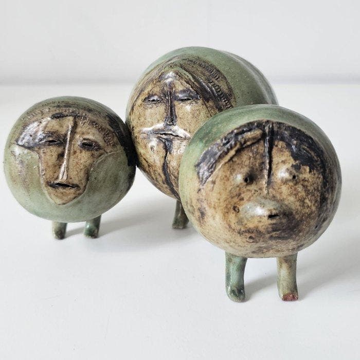 Henk Erkelens - sculptuur, drie wezens - 12 cm - Keramiek, Antiek en Kunst, Antiek | Glaswerk en Kristal